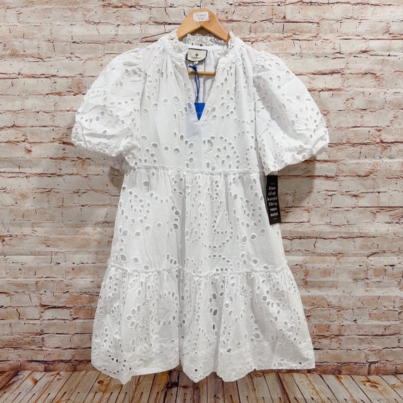 Tuckernuck Palmer White Cotton Eyelet Puff Sleeve Sundress Mini Dress Size XS - Picture 2 of 7